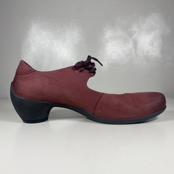 Ecco Women Shoes Mary Jane Comfort Pump Heel Lace Up Round Toe Suede Red Sz 8 - Picture 5 of 14